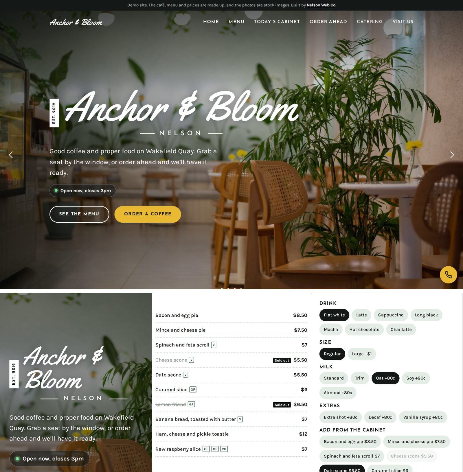 Anchor & Bloom website, café demo