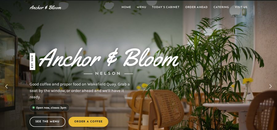 Anchor and Bloom cafe website