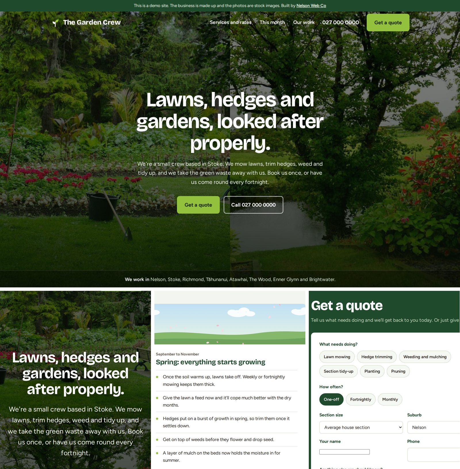 The Garden Crew website, gardening demo