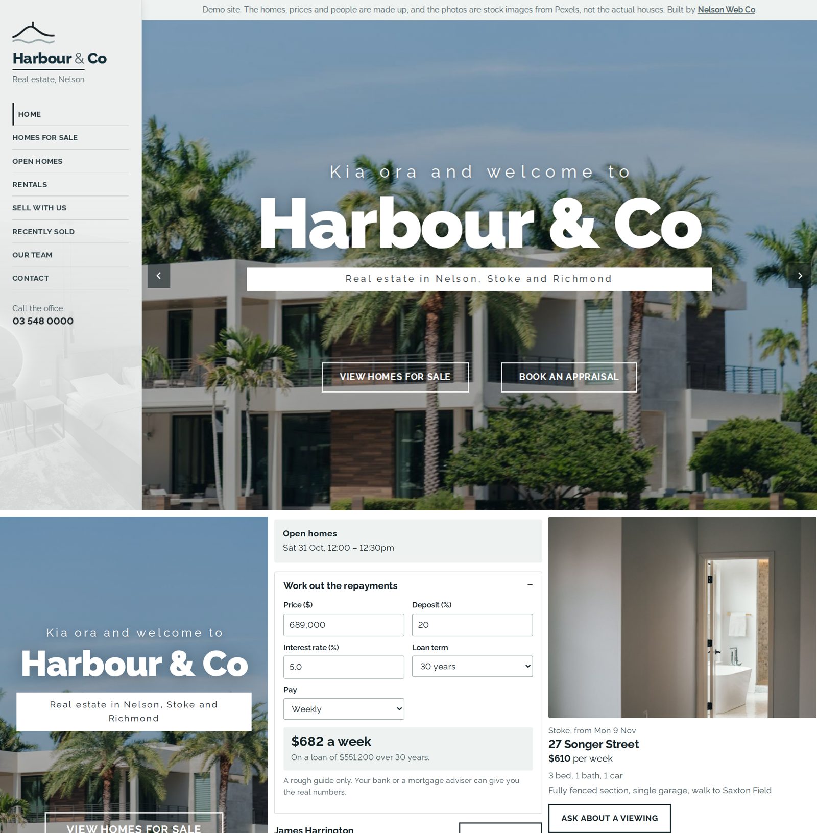 Harbour & Co website, real estate demo
